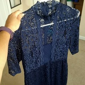 High neck Navy blue lace Midi